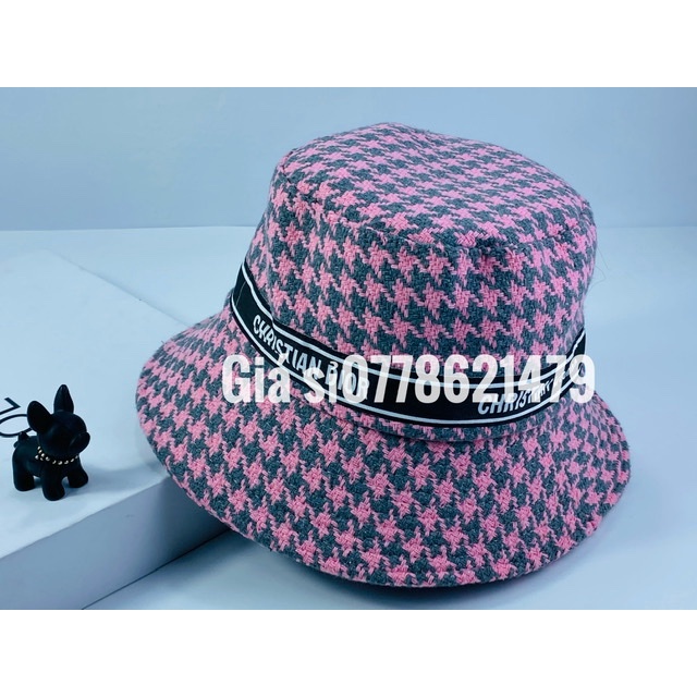 Mũ vành - nón bucket vải len hàn quốc đai chữ hiệu sành điệu thời trang nữ