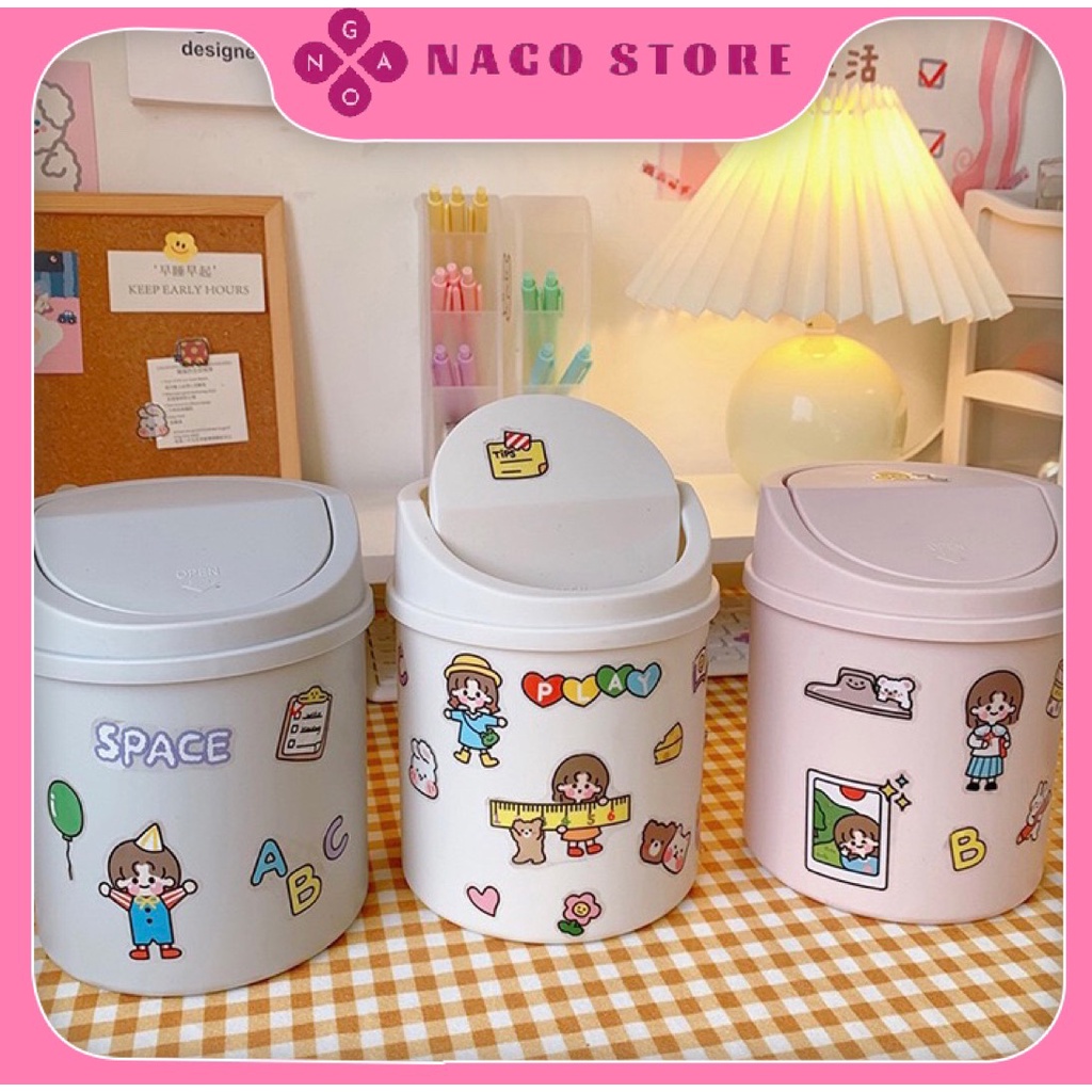 Thùng rác nắp lật để bàn mini cute Nago Store / TẶNG STICKER