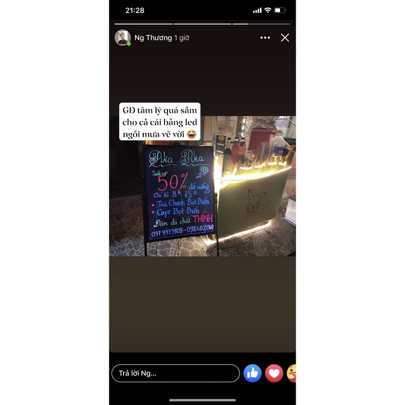 BẢNG ĐÈN LED VIẾT TAY DẠ QUANG KT 60 x 80cm + Hộp bút