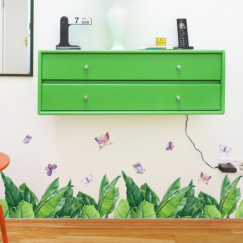 Decal dán tường chân tường lá xanh SK7201