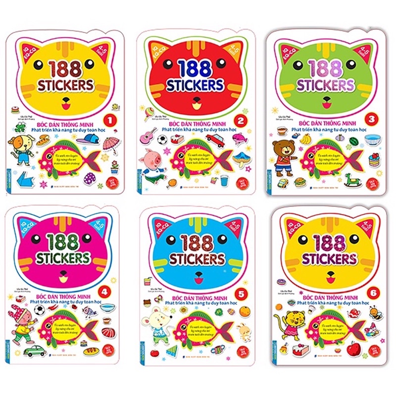 Sách - Combo 188 sticker (trọn bộ 6) Bóc dán hình thông minh phát triển khả năng tư duy toán học IQ EQ CQ (4-5 tuổi)