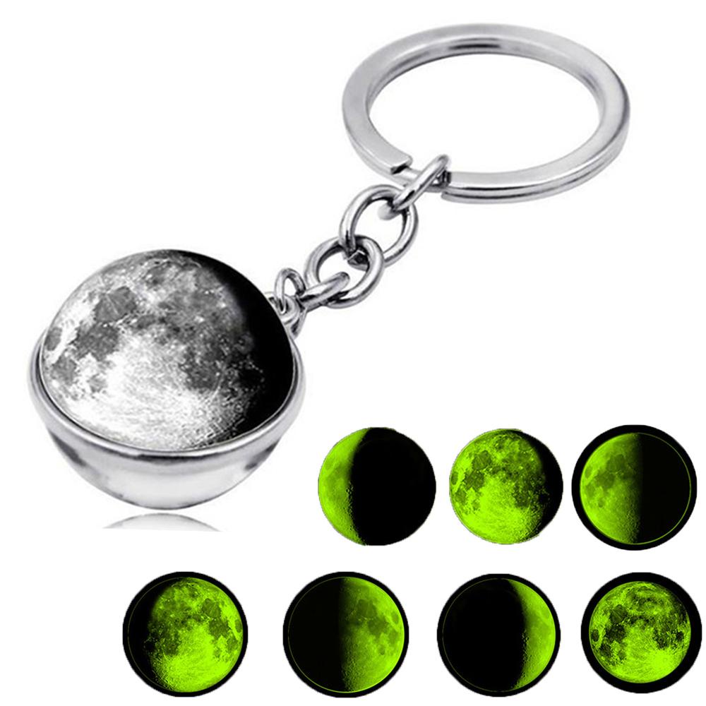 Móc Khóa Hình Quả Cầu Thủy Tinh Hai Mặt Màu Dạ Quang Hình Vũ Trụ Galaxy