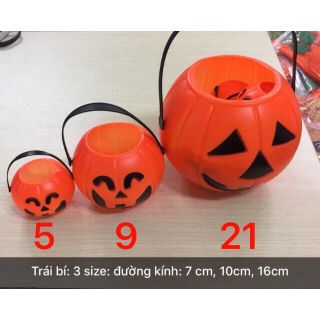 Giỏ bí đỏ Halloween đựng kẹo có đèn 3 size