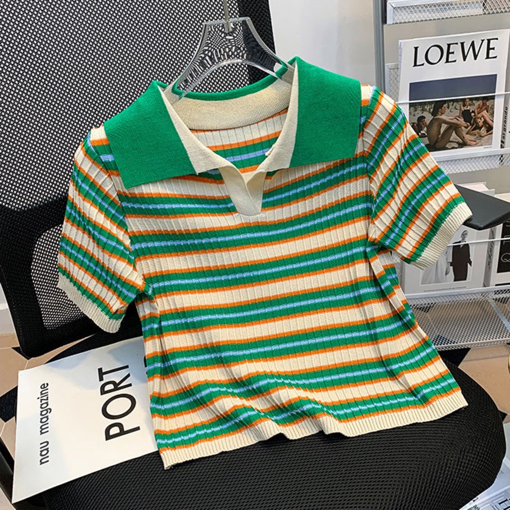 Áo Thun polo Họa Tiết Kẻ Sọc Phong Cách retro Thời Trang Mùa Hè Mới