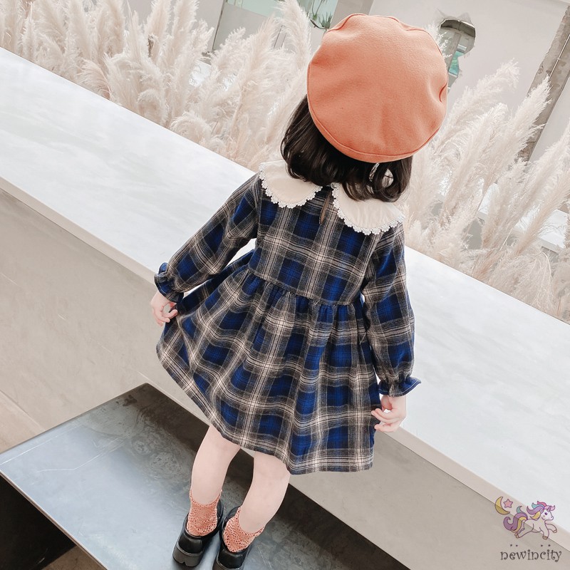 Đầm Dài Tay Kẻ Ca Rô Cho Bé