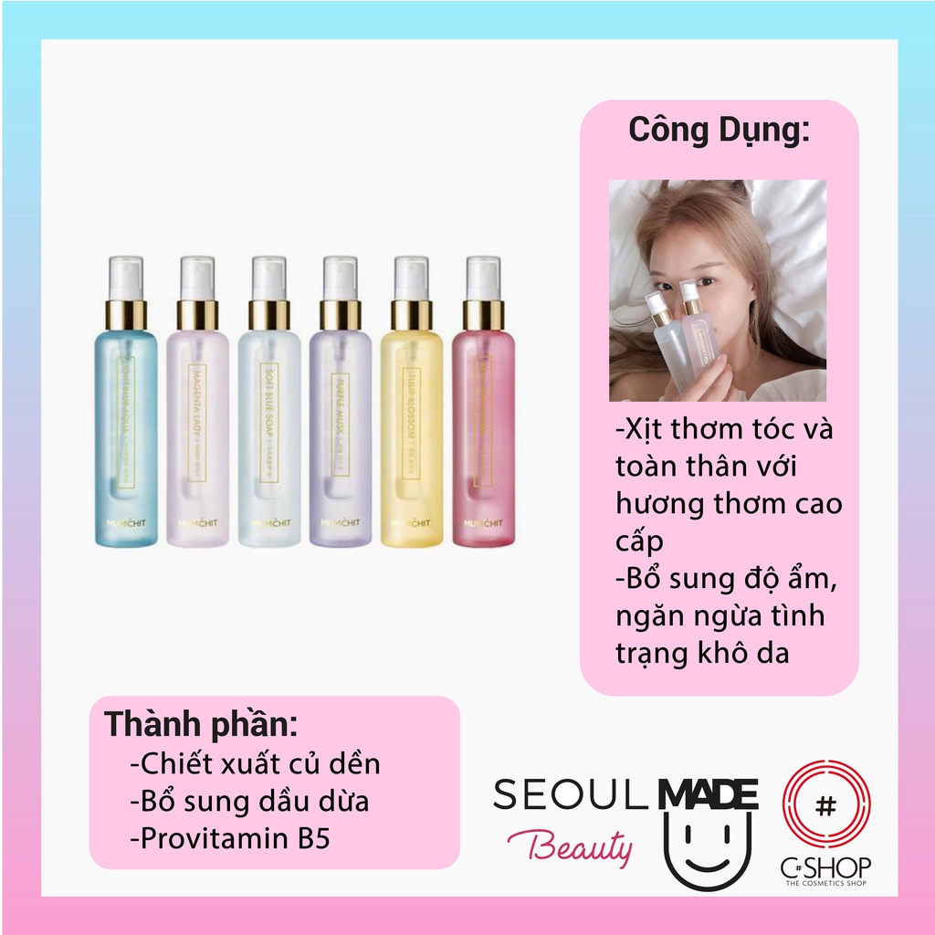 Xịt thơm tóc và body hương nước hoa MUMCHIT HAIR & BODY MIST - 105ml_Mỹ phẩm Hàn Quốc chính hãng