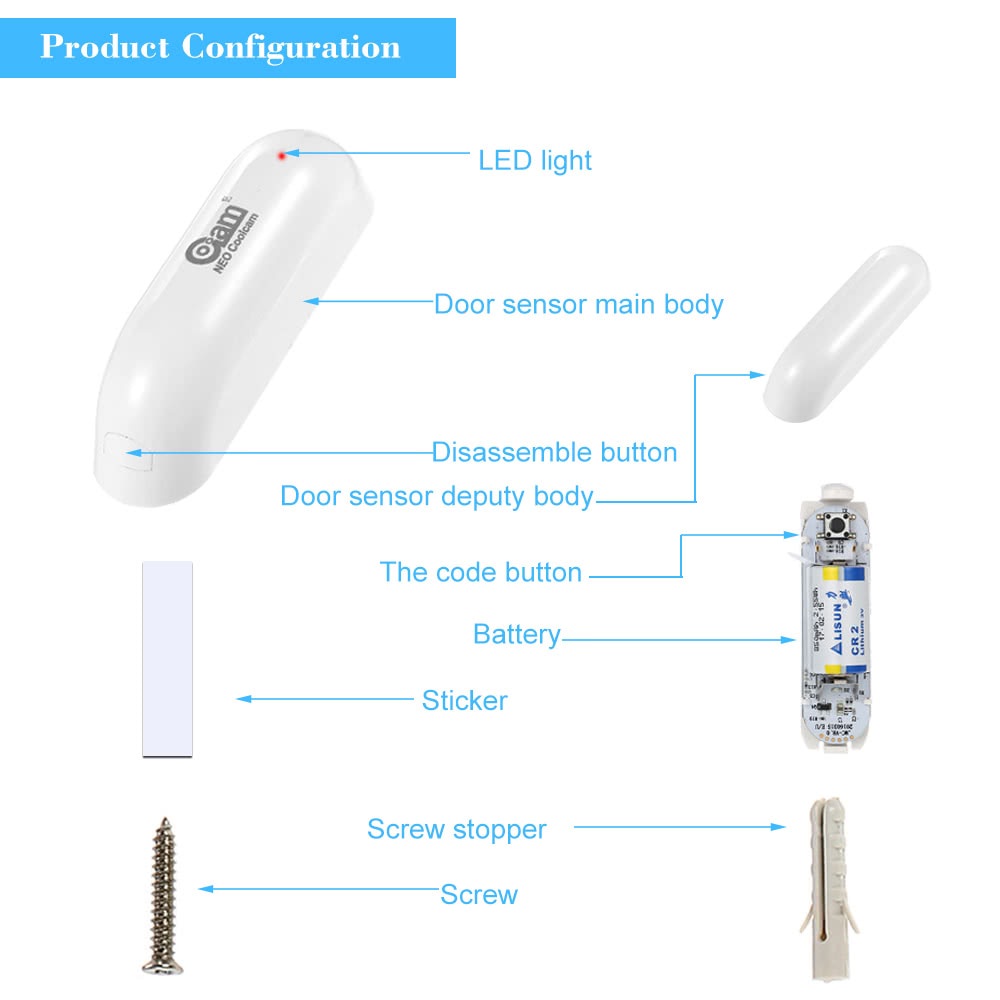 Cảm Biến Khóa Cửa Sổ Coolcam Nas-Ds01Z Z-Wave Tương Thích Với Z Wave 300 500 Series