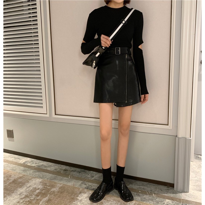 Chân váy da chữ A lưng cao kèm thắt lưng F43 | BigBuy360 - bigbuy360.vn