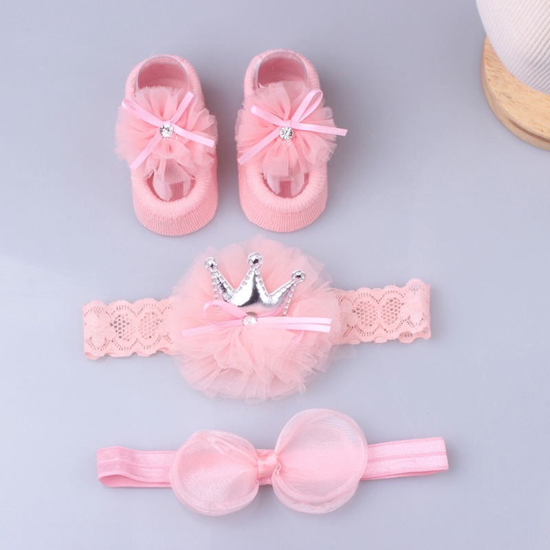 Set Tất Băng Đô Hoa Xinh Xắn Cho Bé Gái