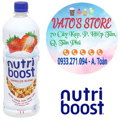 Thùng 12 chai NUTRI BOOTS dâu 1L / NUTRIBOOTS dâu 1.0L / NUTRI-BOOTS dâu 1.0 Lít / Lốc 6 chai NUTRI BOOTS dâu 1L