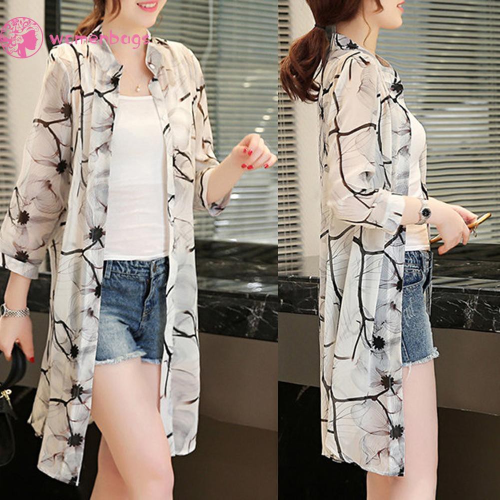 Áo Khoác Cardigan Dáng Dài Hoạ Tiết Hoa Thời Trang Mùa Hè Cho Nữ