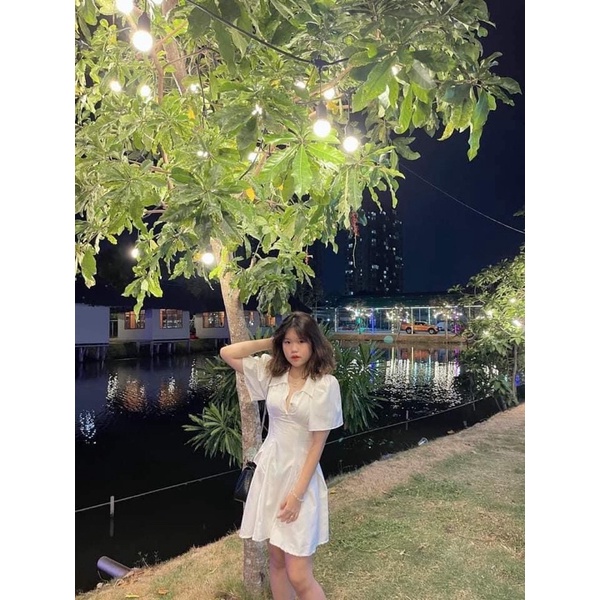 Đ14-Đầm sơmi trắng cut lưng
