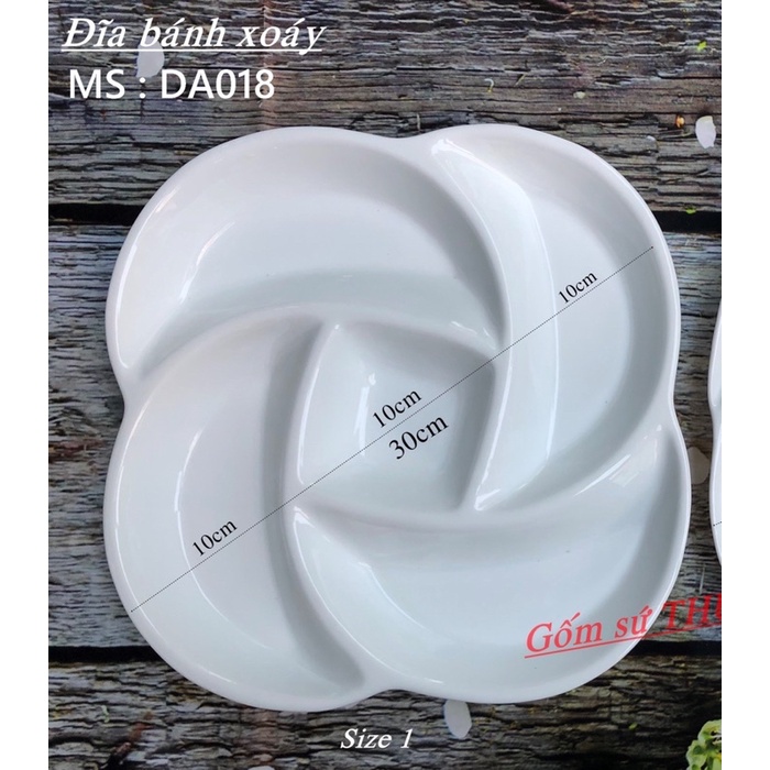Đĩa Xoáy Hoa Hồng Đĩa Vuông Đĩa Xoáy Nhiều Ngăn Gốm Sứ Bát Tràng Cao Cấp Đựng Bánh Trôi Chay Rau Củ 2 Size