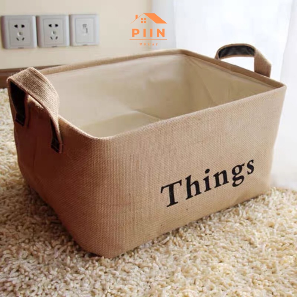 Hộp đựng quần áo đa năng gấp gọn PIIN HOUSE bằng vải, giỏ đựng sách vở để bàn, sọt đựng đồ chơi gấp gọn