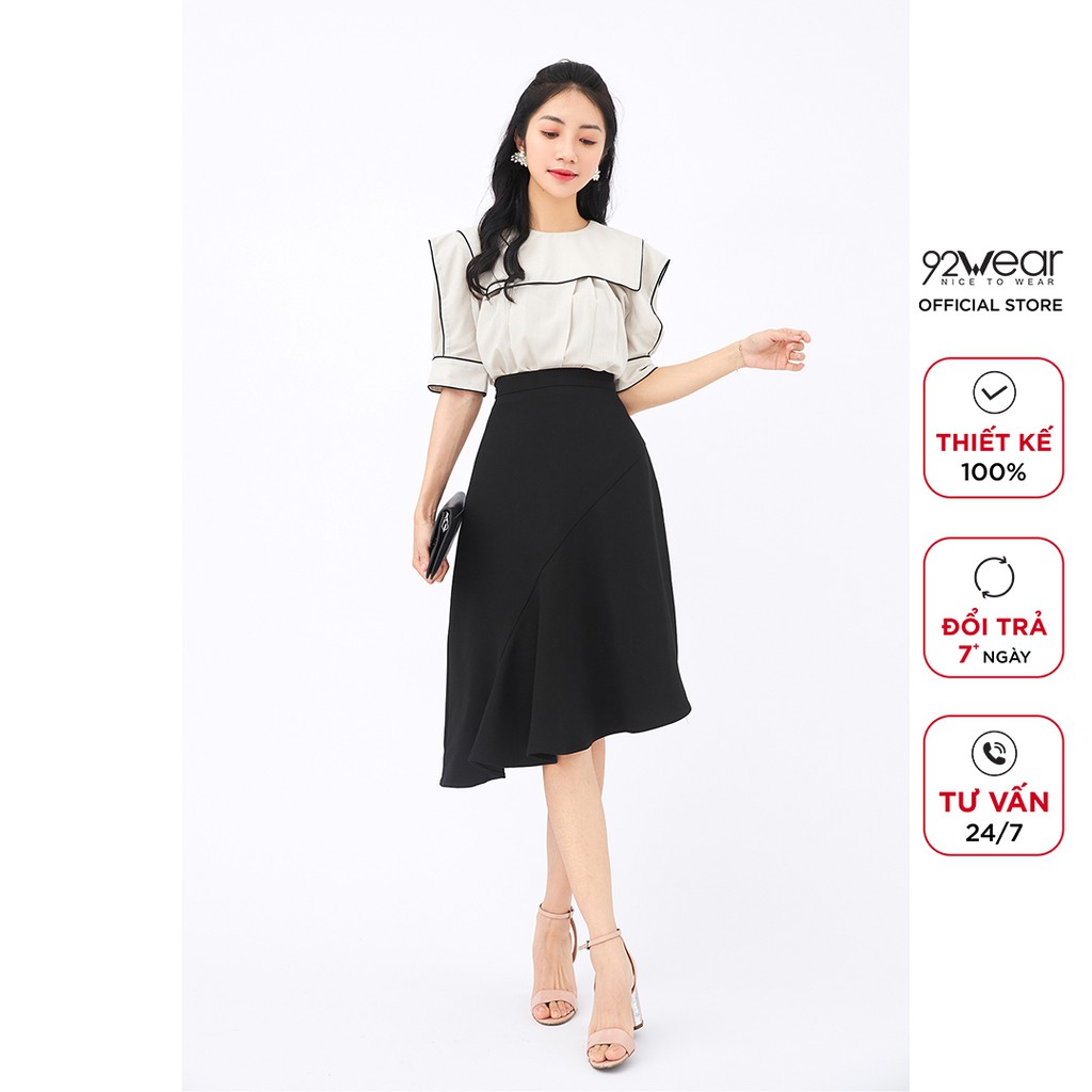 Áo sơ mi voan nữ 92WEAR thiết kế cổ thủy thủ, viền vai phối công sở, đi tiệc ASA1138