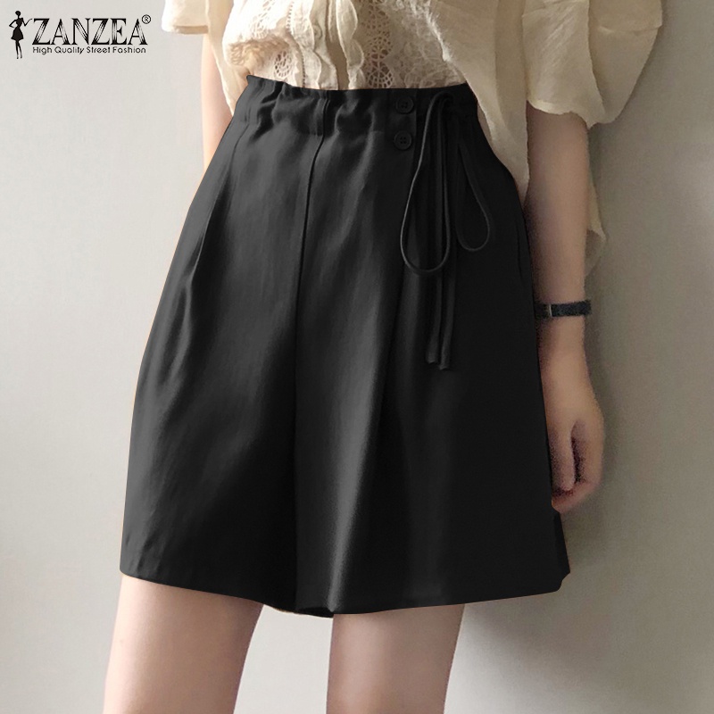 Zanzea Quần Short Lưng Thun Rút Dây Màu Trơn Trang Trí Nút Thời Trang Cho Nữ