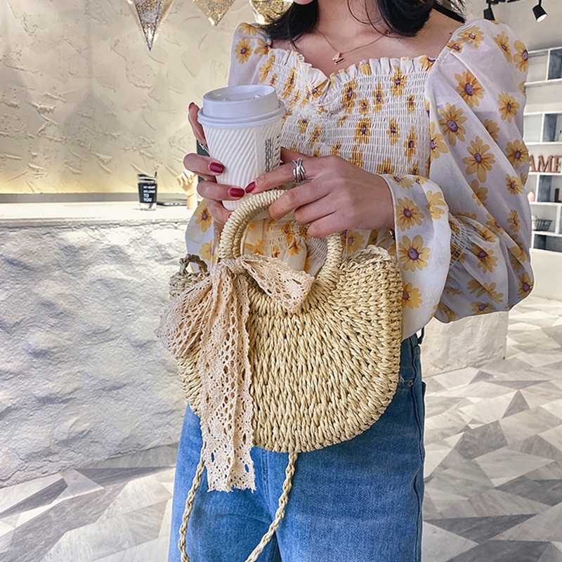 IELGY Túi Đeo Vai Đan Rơm Thời Trang Cho Nữ