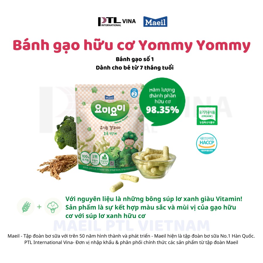 Bánh ăn dặm hữu cơ cho trẻ 7 tháng MAEIL Yummy Hàn Quốc vị súp lơ, cung cấp chất xơ, canxi cho bé, tăng sức đề kháng