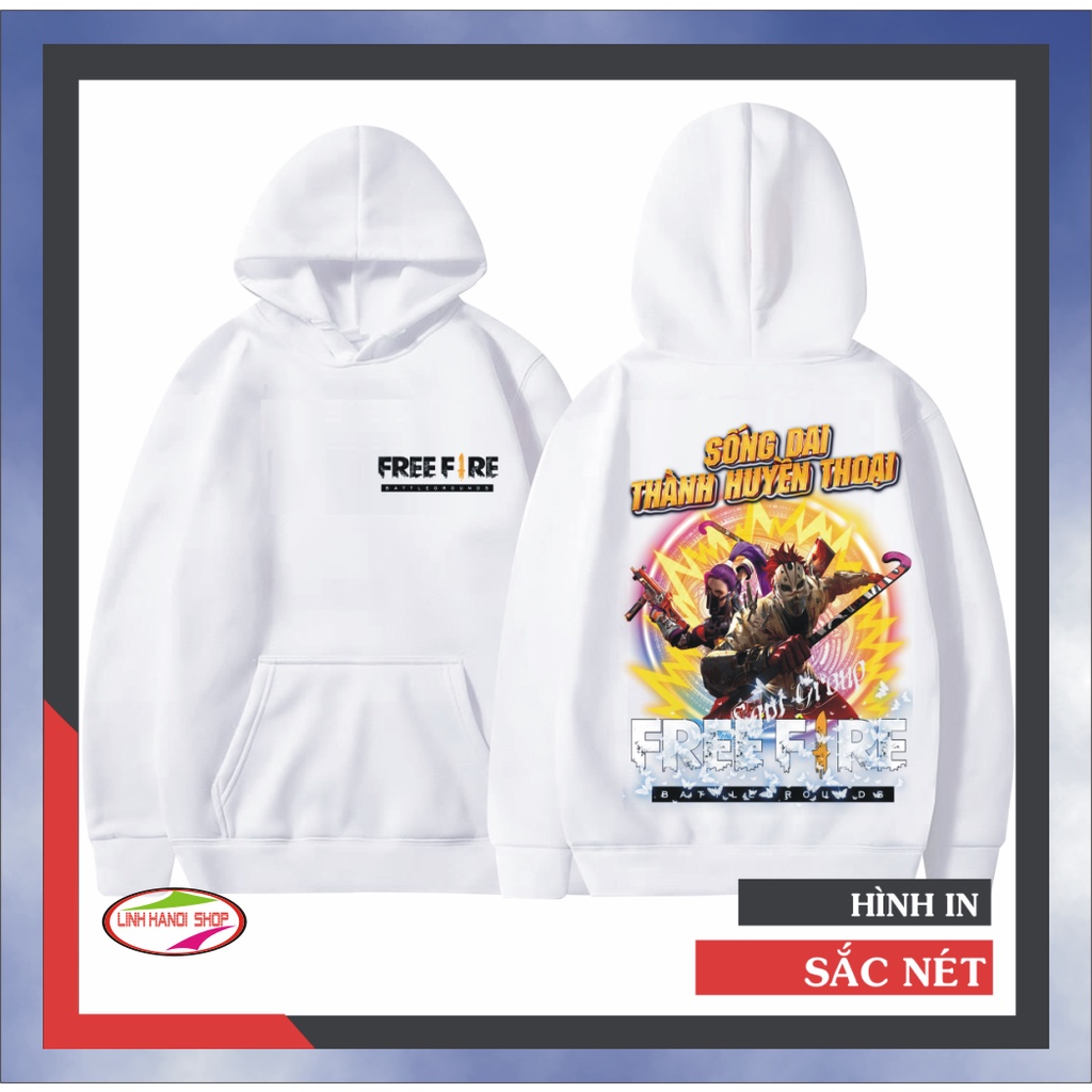 Áo khoác nỉ Hoodie màu trắng in hình Mùa 18 game thủ FREE FIRE cực chất