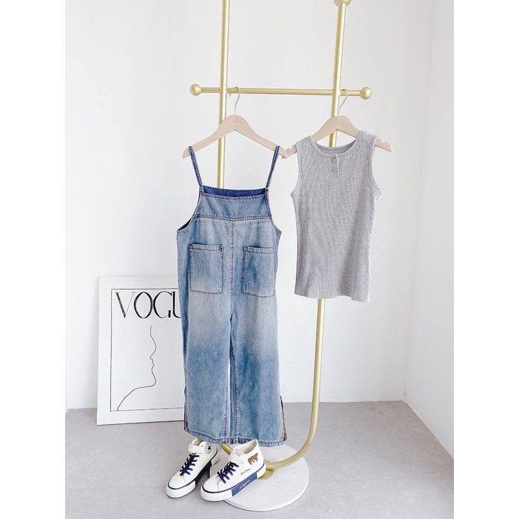 Quần Yếm Denim Dáng Suông Ống Rộng Tới Mắt Cá Chân Phong Cách Phương Tây Thời Trang Mùa Hè 2022 Cho Bé 3-5-8-10-12-14 Tuổi/569