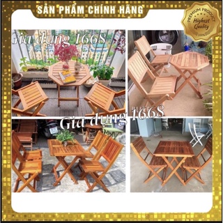 Bộ bàn ghế gỗ mini cafe, ban công, trà sữa gấp gọn- Set 1 bàn+ 4 ghế Gỗ tự nhiên.