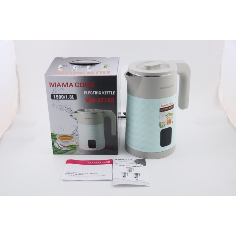 {ĐÁY ĐÚC LIỀN CAO CẤP} ẤM SIÊU TỐC.BÌNH SIÊU TỐC INOX 2 LỚP CAO CẤP 1.8L CHÍNH HÃNG MAMA COOK  ST185, bảo hành 12 tháng