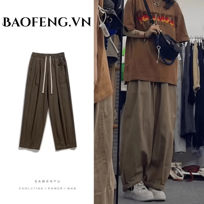 Quần ống rộng Lưng Cao Kiểu Dây Rút Phong Cách Thời Trang Hàn Quốc