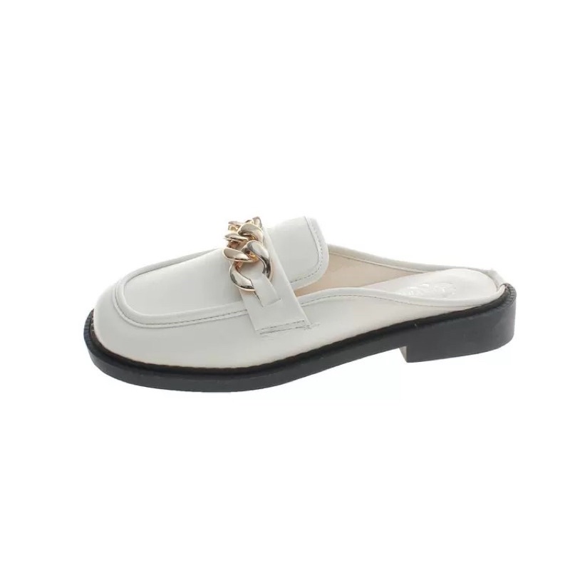 (HÀNG CÓ SẴN) Sục da mềm mũi tròn 3cm viền xích vàng BIG SIZE 41-43