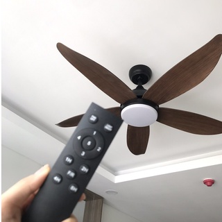 Quạt Trần Đèn trang trí 5 cánh màu vân gỗ ( 6 số có đảo chiều) điều khiển từ xa , bảo hành động cơ 5 năm