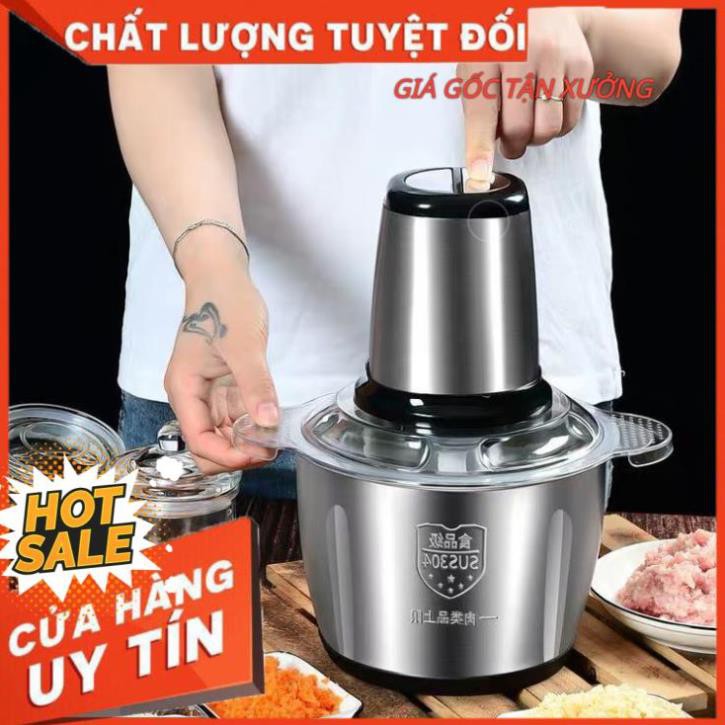 Máy xay đa năng xay thịt rau củ quả gia vị cối inox 4 lưỡi đa năng công suất 250W dung tích 2L