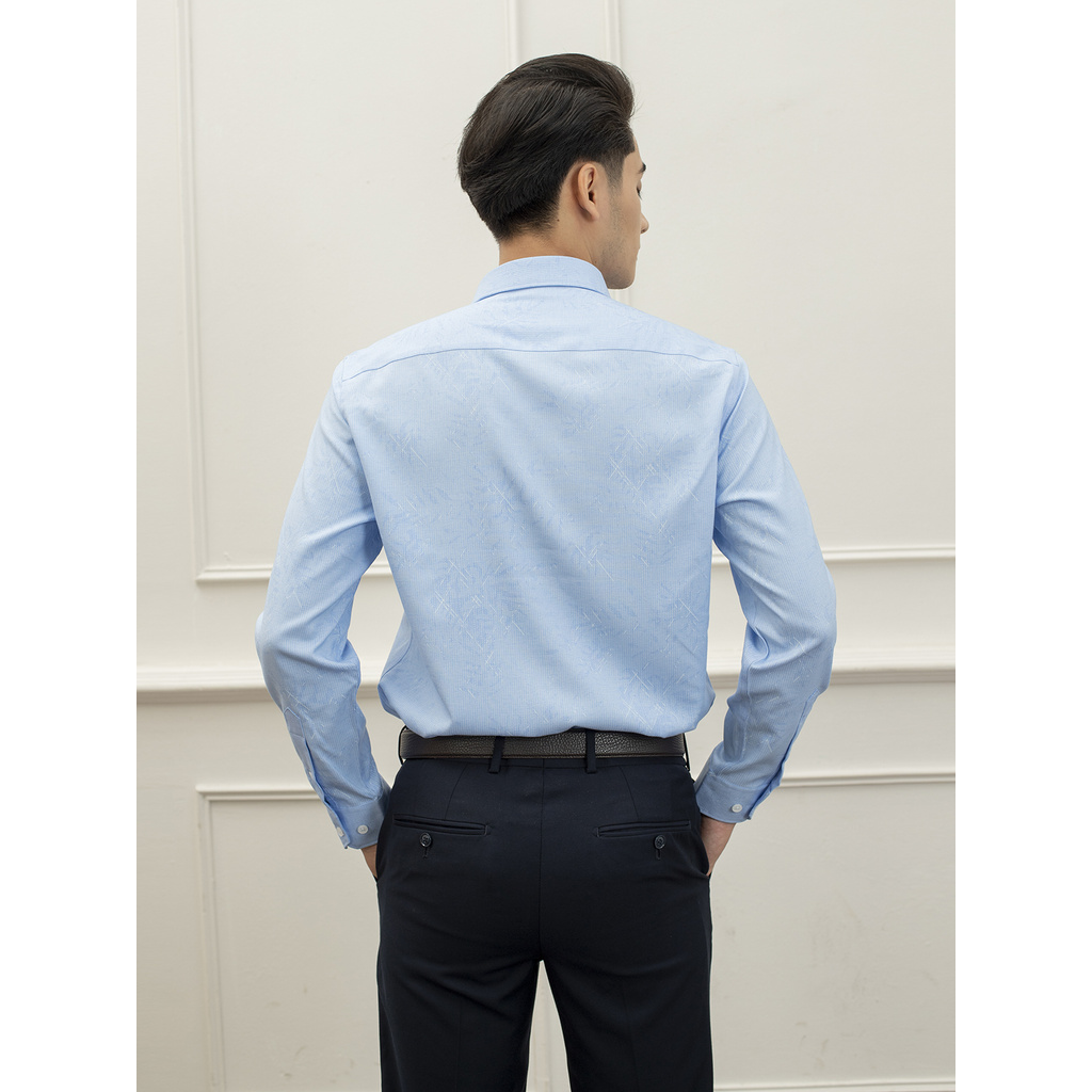Áo Sơ Mi Nam Dài Tay ARISTINO ALS26109 Somi Công Sở Cao Cấp Màu Xanh Sược Trắng In Họa Tiết Vải Sợi Tre Dáng Ôm Không Tú