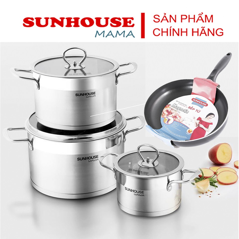 Bộ nồi chảo đáy từ inox 5 đáy Sunhouse SH784