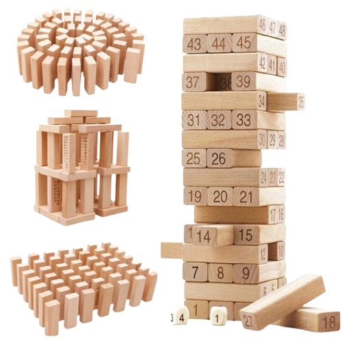 [Phát Triển Trí Tuệ] Bộ Đồ Chơi Rút Gỗ 54 Thanh Xếp Hình Domino Xả Stress Cho Bé
