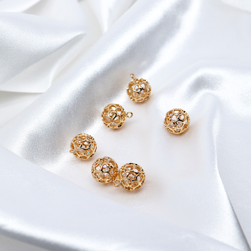 Quả Cầu Pha Lê Hình Cỏ Bốn Lá Màu Vàng 14k Dùng Làm Mặt Trang Sức diy