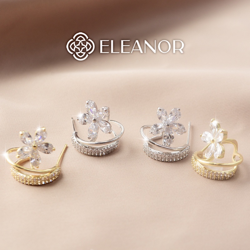 Bông tai nữ chuôi bạc 925 viền cong Eleanor Accessories hình hoa năm cánh đính đá lấp lánh phong cách Hàn Quốc