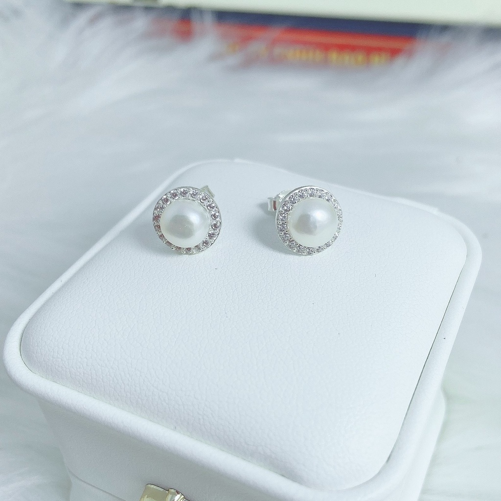 Bông tròn đính hạt li to, khuyên tai chất liệu bạc ta sang trọng - Trang sức bạc Evasilver
