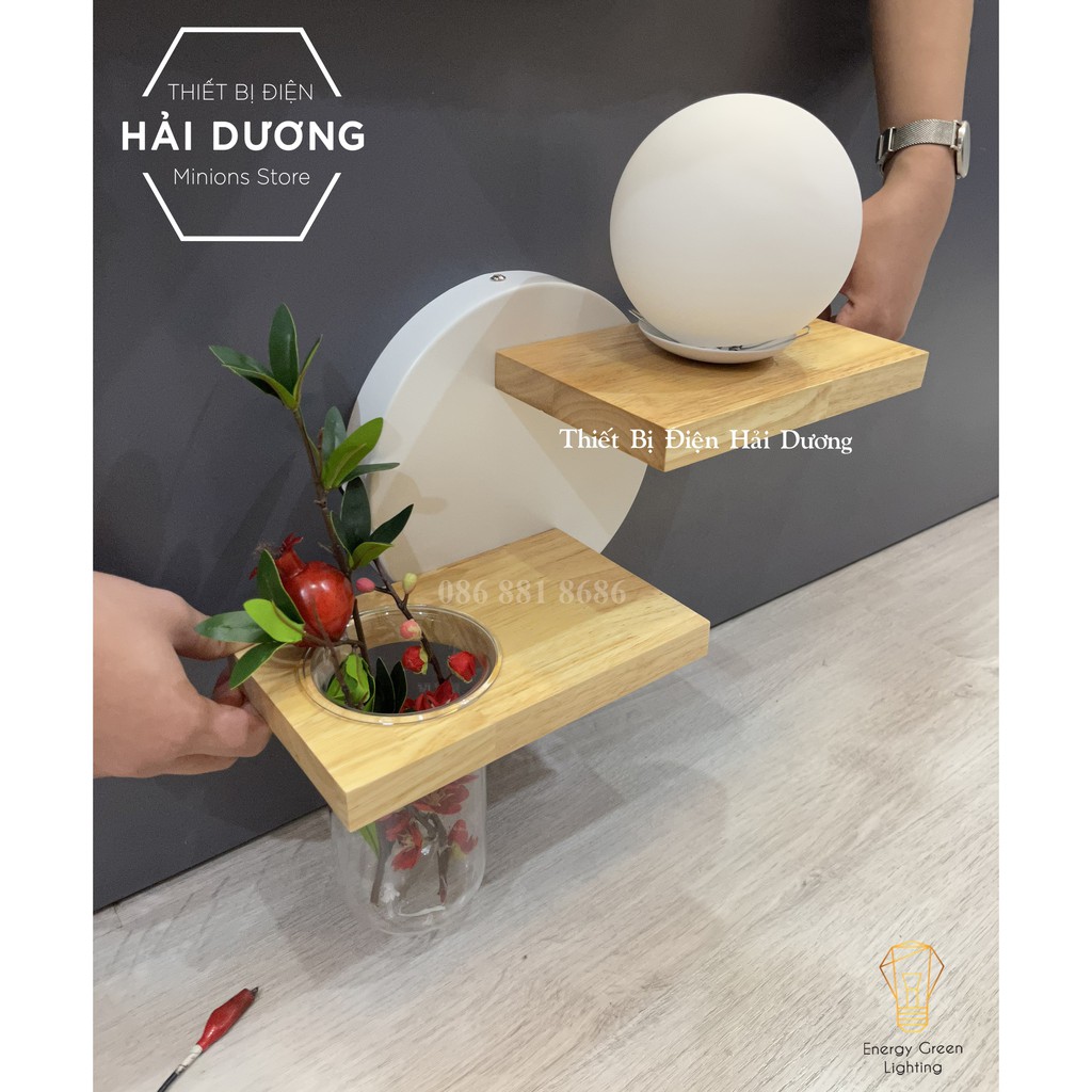 Đèn Tường Kệ Gỗ Chao Thủy Tinh Hiện Đại DT-3639 - Trang Trí Căn Phòng - Energy Green Lighting - Đã Bao Gồm Bóng LED 3W