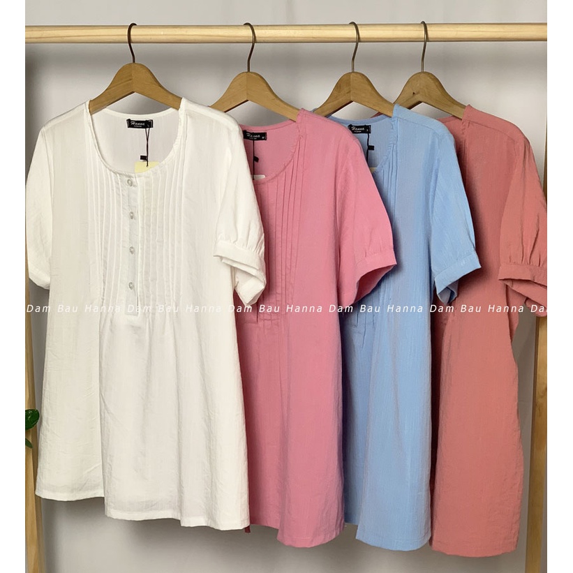 [HANNA] Áo bầu công sở trắng  có size 40-80kg  vải đũi cotton cao cấp thoáng mát thấm mồ hôi tốt mùa hè có túi