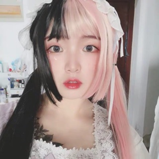wig mix 2 màu đen hồng