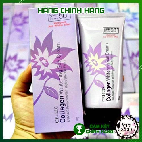 [HÀNG AUTH] KEM CHỐNG NẮNG CELLIO TÍM - KEM CHỐNG NẮNG CELLIO COLLAGEN WHITENING SUN CREAM 70G CHÍNH HÃNG HÀN QUỐC - HN