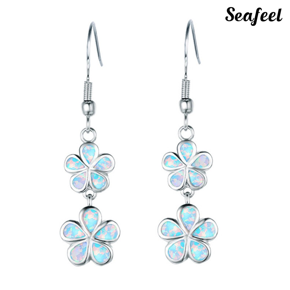 Hoa Tai Dáng Dài Hình Hoa Đính Đá Opal Nhân Tạo Thời Trang
