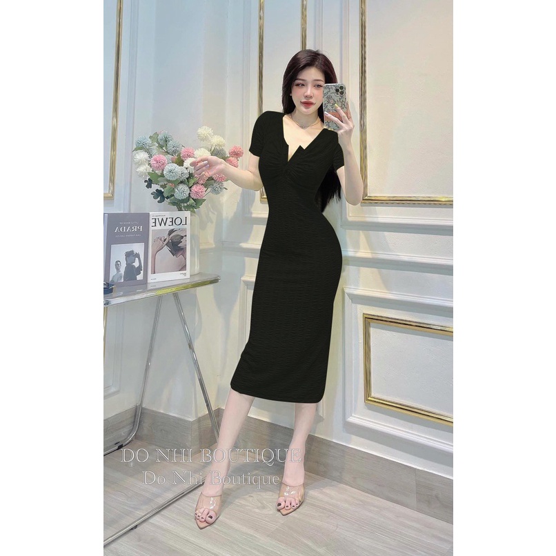 Đầm Body Cổ Vuông Nút Gài Thun Xốp Mềm Mịn