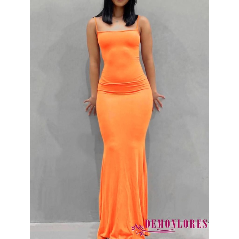 Đầm Dài Ôm Dáng Hai Dây Màu Sắc Trơn Dành Cho Nữ