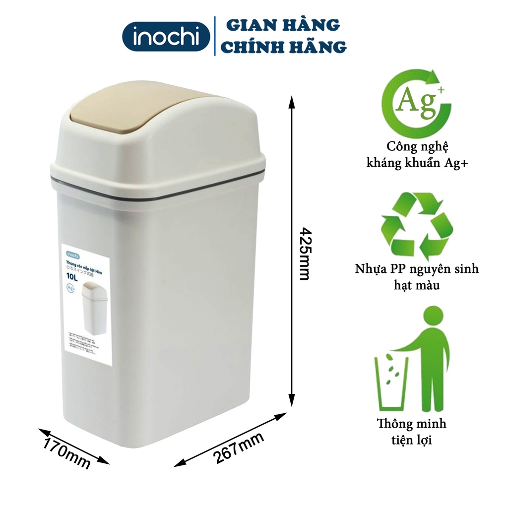 Thùng Rác Nắp Lật Thông Minh 10L VÀ 15l - Nắp Lật Chất Liệu Nhựa Nguyên Sinh Cao Cấp Phủ Ag+ Kháng Khuẩn Khử Mùi