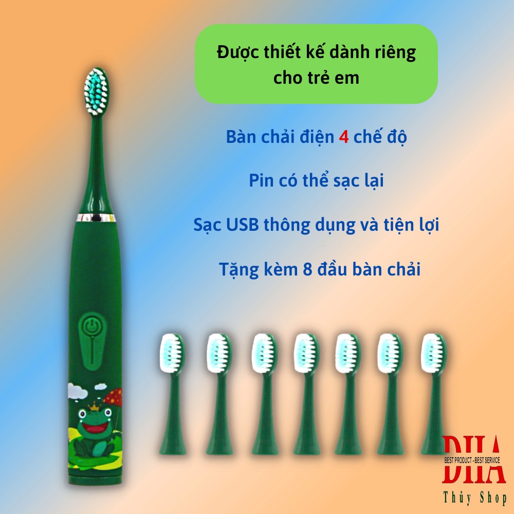 Bàn chải điện trẻ em 4 chiều tặng kèm 6 đầu bàn chải.