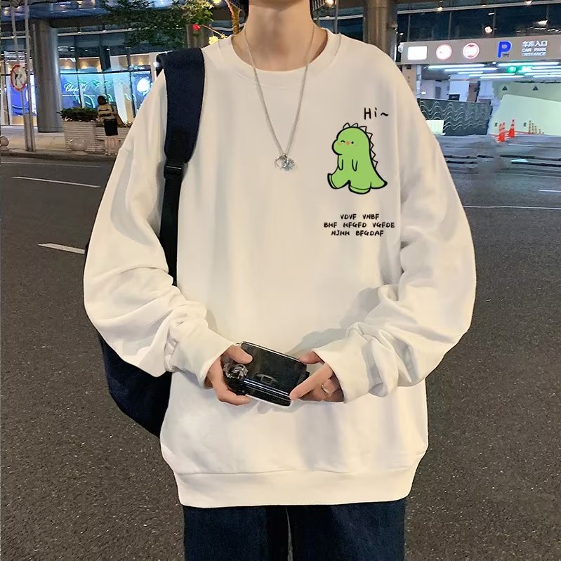 Áo Nỉ Dài Tay Cổ Tròn Form Rộng In Họa Tiết Khủng Long Hoạt Hình Size M-3XL Cho Nam