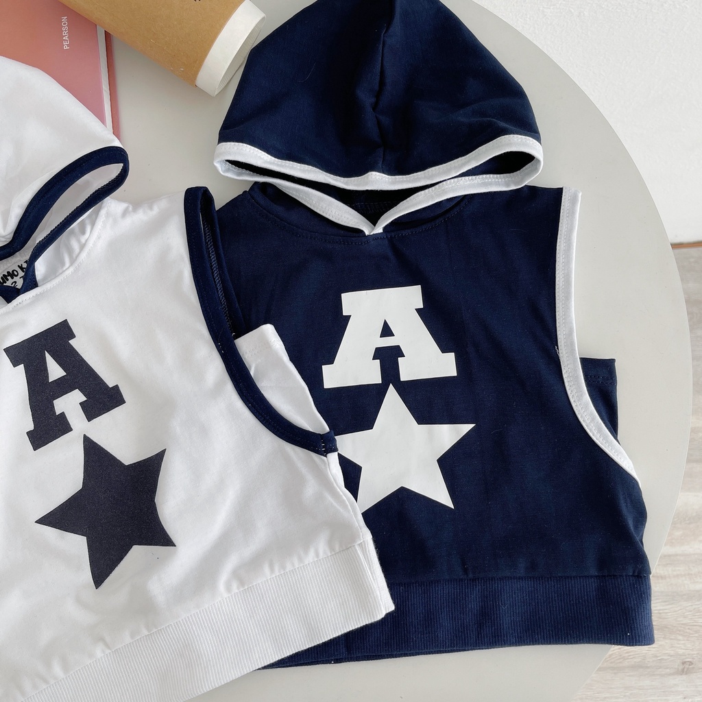 Bộ đồ bé trai sát nách, Bộ cộc tay chất vải cotton in hình ngôi sao cho bé trai và bé gái
