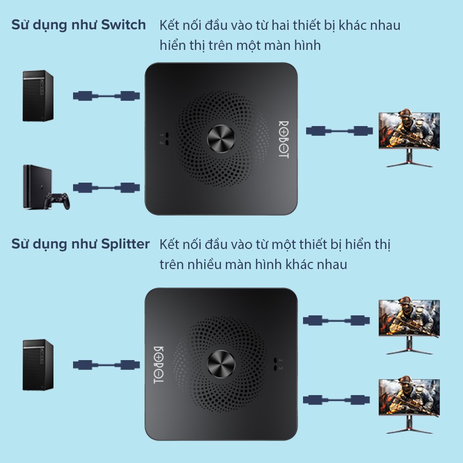 HUB Chuyển Đổi HDMI Switch/ Splitter Hai Chiều ROBOT HM103 - Kết Nối Cổng HDMI Máy Tính PS4 Đầu Thu TV