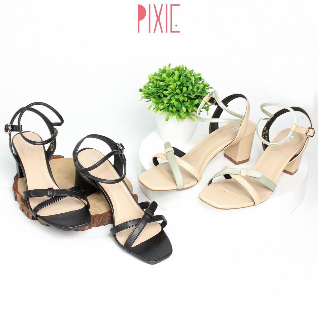 Giày Sandal Cao Gót 5cm Quai Chéo Mảnh Phối Màu 5cm Pixie X532