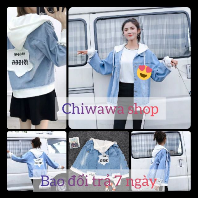 [VIP] Áo khoác jean nữ có mũ nỉ Star lung linh loại 1 form rộng 3 size M-L-XL